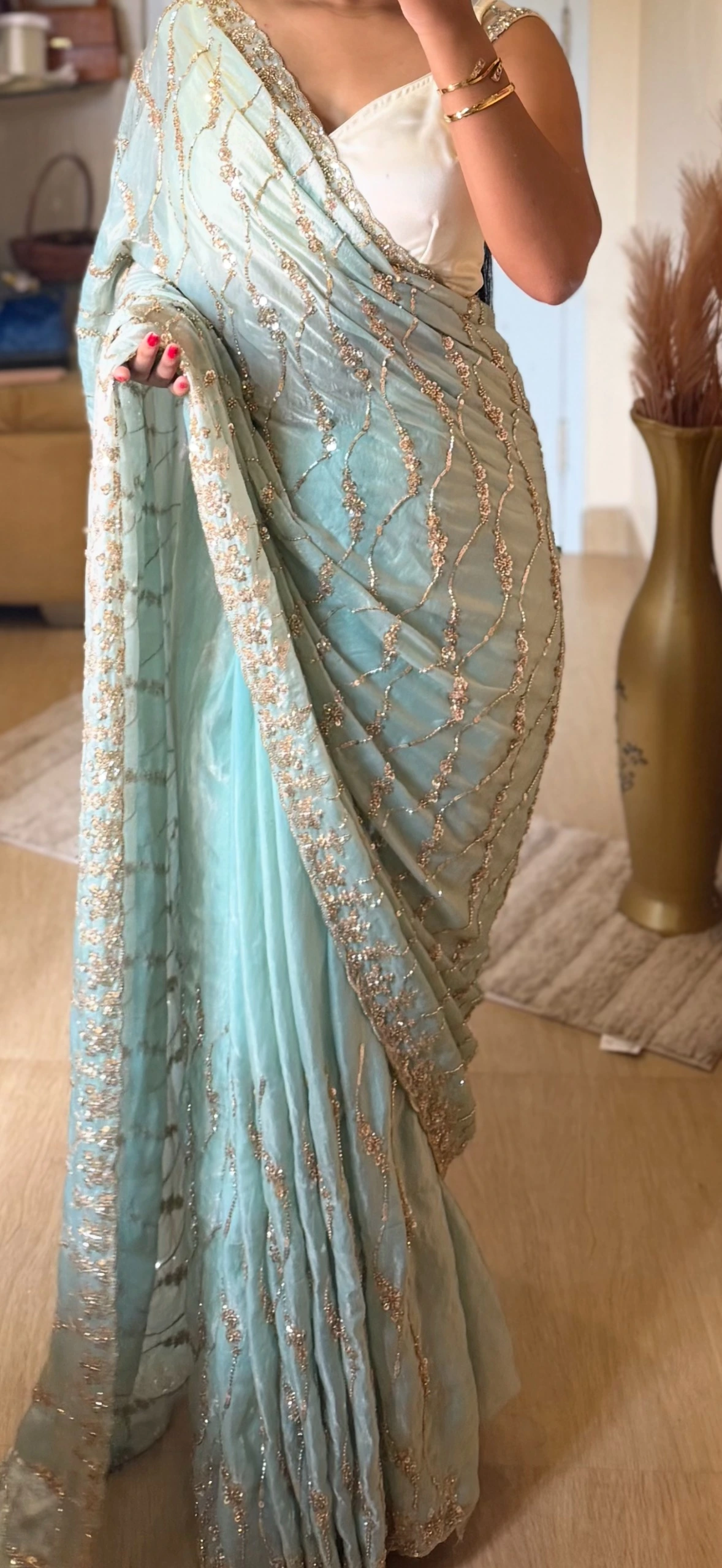 Celeste Shimmer Embroidered designer Saree